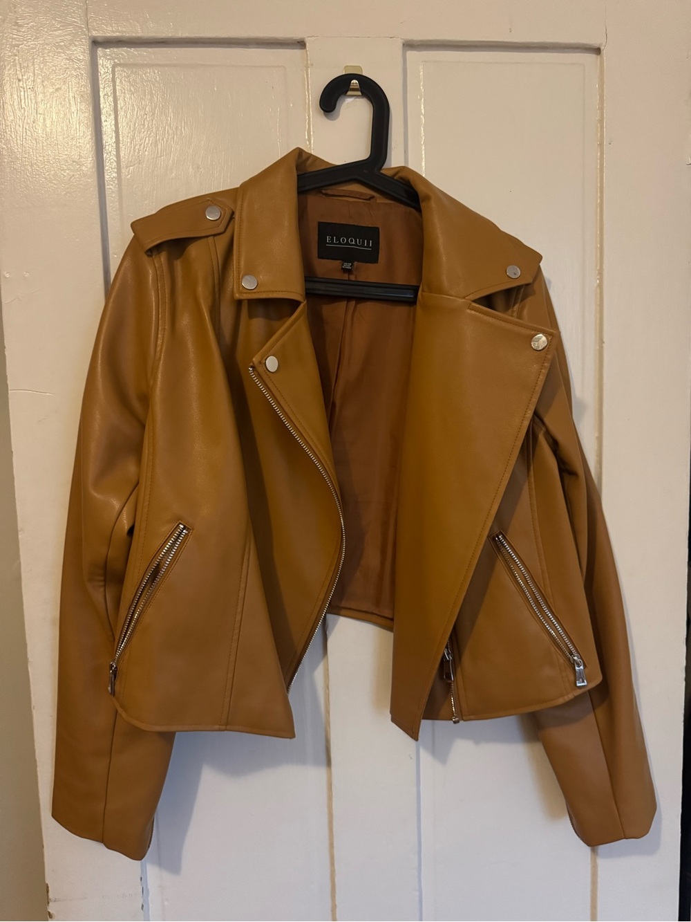 Eloquii - Women's Mustard Faux Leather Moto Jacket